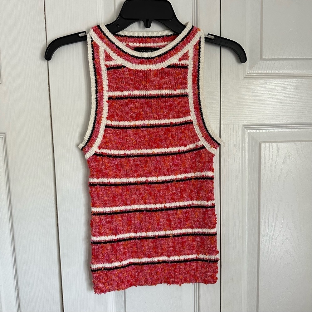Ann Taylor Red Striped Knit Tank Top